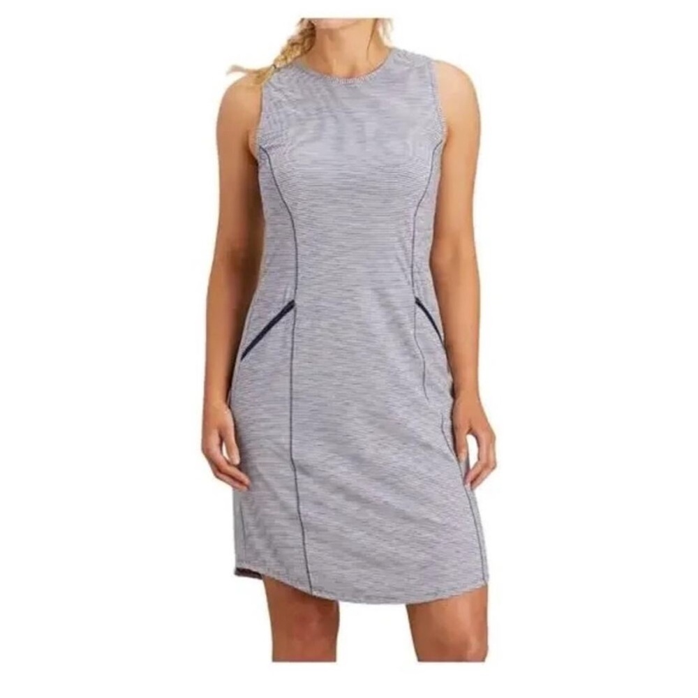 Duluth Trading Co Pier Genius Dress Small Blue Striped Pocket Active Travel